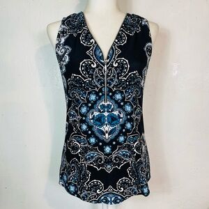 INC International Concepts Size Small S Black Blue Paisley Patterned Blouse